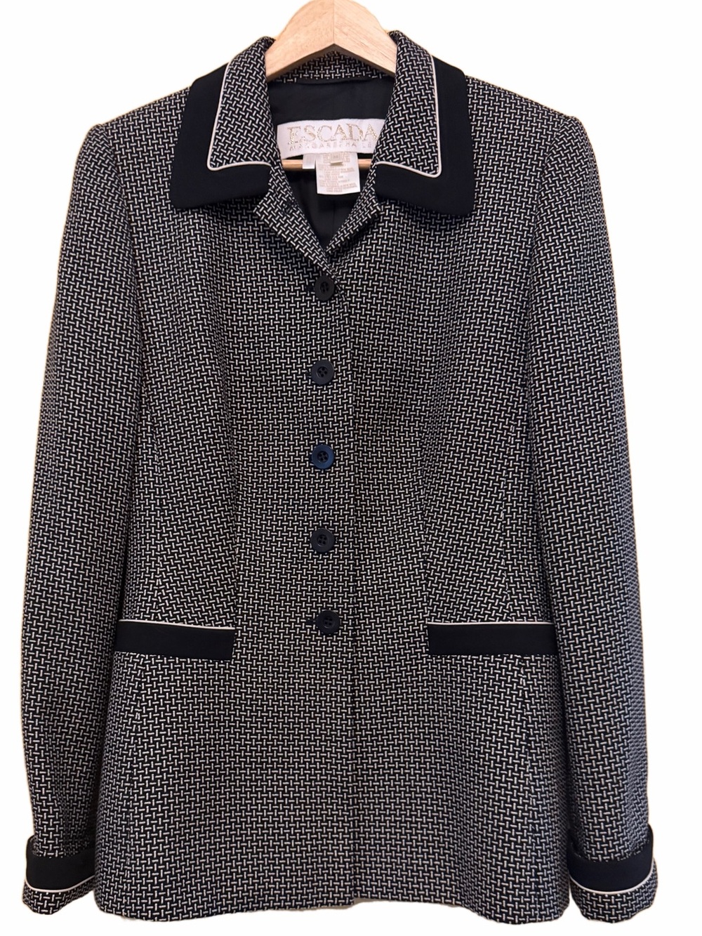 Vintage Escada Margaretha Ley Silk Wool Knit Blazer Jacket Houndstooth Sz 36 US